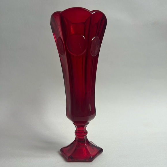 Vintage MCM Fostoria Glass Ruby Red Coin Vase - Picture 6 of 7